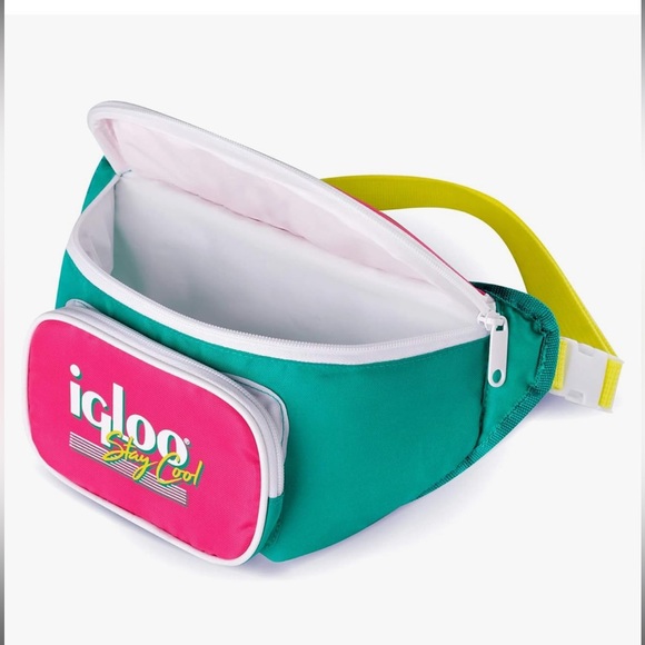Igloo Handbags - NWT Igloo Stay Cool Pink + Teal + Neon Yellow Fanny Bag/ Cooler Pack 90s Style